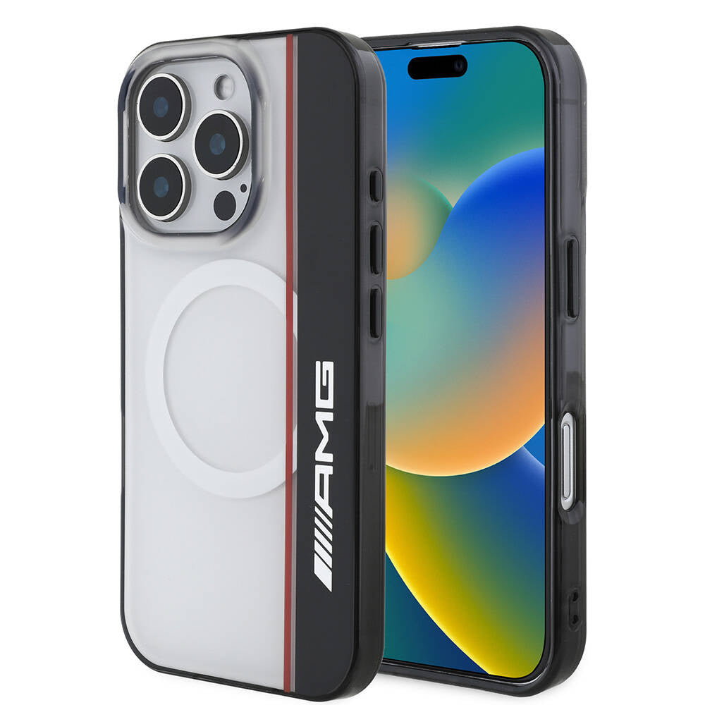 iPhone 16 Pro Kılıf AMG Orjinal Lisanslı M-safe Şarj Özellikli IML Baskı Logolu Çift Katmanlı Bow Lines Kılıf