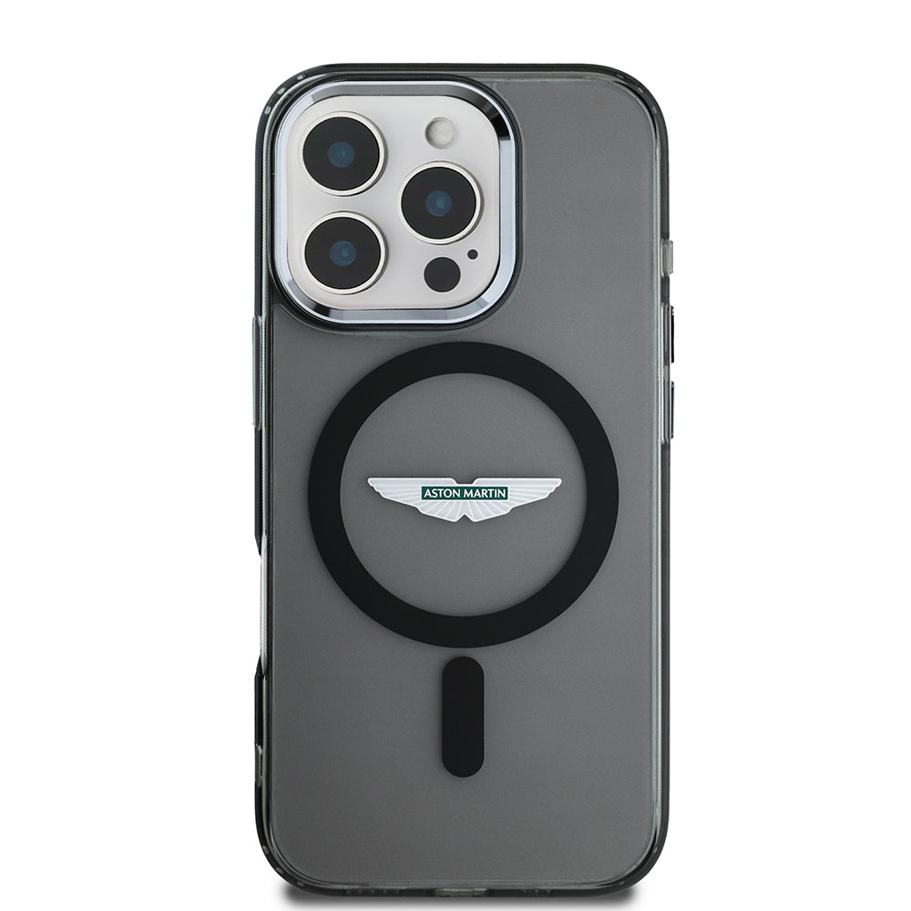 Apple iPhone 16 Pro Kılıf Aston Martin Orjinal Lisanslı M-safe Şarj Özellikli IML Baskı Logolu Buzlu Kapak Siyah