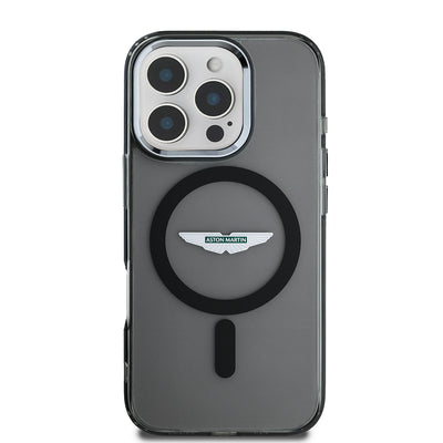 Apple iPhone 16 Pro Kılıf Aston Martin Orjinal Lisanslı M-safe Şarj Özellikli IML Baskı Logolu Buzlu Kapak Siyah