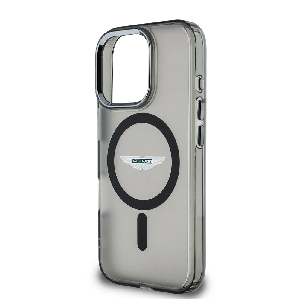 Apple iPhone 16 Pro Kılıf Aston Martin Orjinal Lisanslı M-safe Şarj Özellikli IML Baskı Logolu Buzlu Kapak Siyah