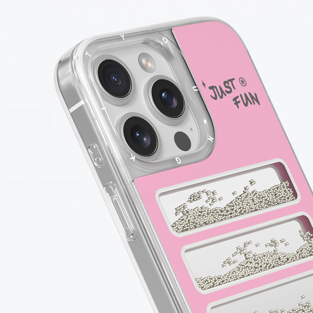 Apple iPhone 16 Pro Kılıf Aynalı ve Boncuklu Tasarım Youngkit Jump Serisi Kapak Pembe