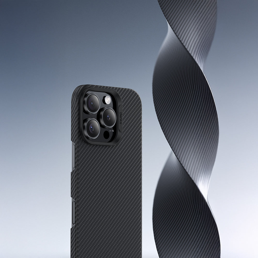 iPhone 16 Pro Kılıf Benks M-safe Şarj Özellikli Metal Kamera Çerçeveli Magnetik ArmorAir 600D Kevlar Fiber Kılıf