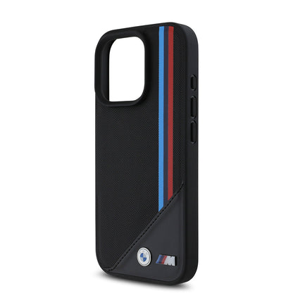 iPhone 16 Pro Kılıf BMW Orjinal Lisanslı M-safe Şarj Özellikli M Logolu Üç Çizgili Dikiş Detaylı Meshed Tricolor Stripes Kılıf