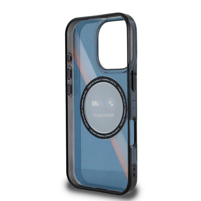 iPhone 16 Pro Kılıf BMW Orjinal Lisanslı M-safe Şarj Özellikli M Logolu Üç Renk Çizgili Motorsport Circle Kılıf