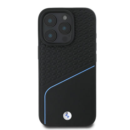 iPhone 16 Pro Kılıf BMW Orjinal Lisanslı M-safe Şarj Özellikli Metal Logolu Dokulu ve Çizgili Deri Kılıf