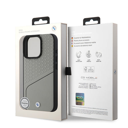 iPhone 16 Pro Kılıf BMW Orjinal Lisanslı M-safe Şarj Özellikli Metal Logolu Dokulu ve Çizgili Deri Kılıf