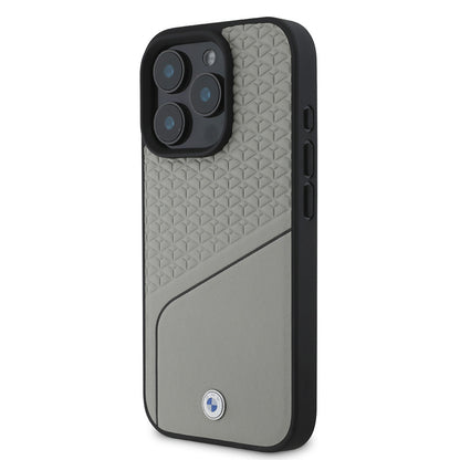 iPhone 16 Pro Kılıf BMW Orjinal Lisanslı M-safe Şarj Özellikli Metal Logolu Dokulu ve Çizgili Deri Kılıf