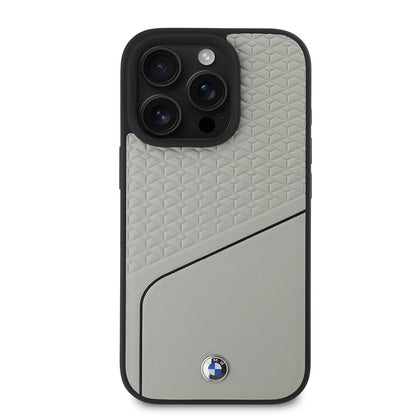 iPhone 16 Pro Kılıf BMW Orjinal Lisanslı M-safe Şarj Özellikli Metal Logolu Dokulu ve Çizgili Deri Kılıf