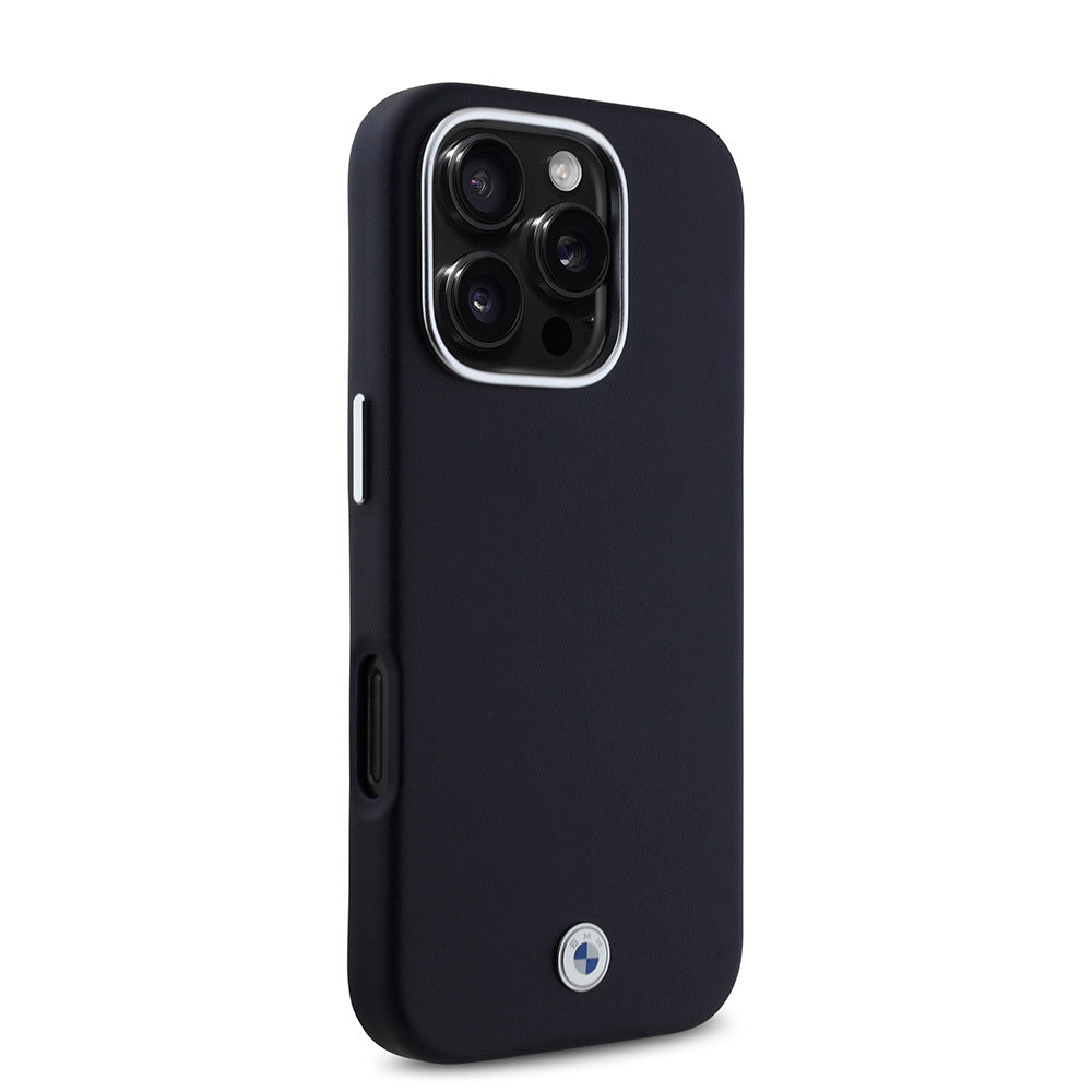 iPhone 16 Pro Kılıf BMW Orjinal Lisanslı M-safe Şarj Özellikli Metal Logolu Tam Kaplama Deri Kılıf