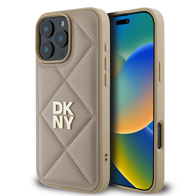 Apple iPhone 16 Pro Kılıf DKNY Orjinal Lisanslı Kapitone Tasarımlı Metal Logolu Deri Kapak Siyah