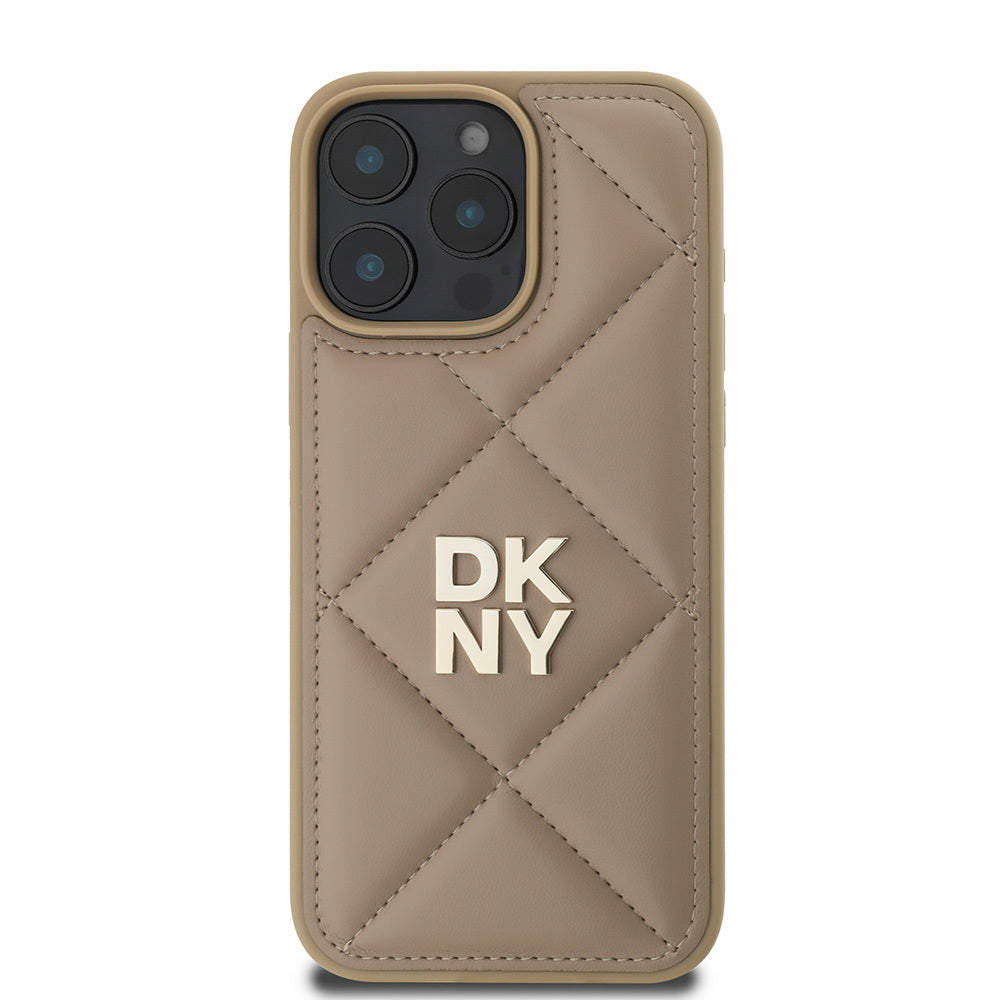 Apple iPhone 16 Pro Kılıf DKNY Orjinal Lisanslı Kapitone Tasarımlı Metal Logolu Deri Kapak