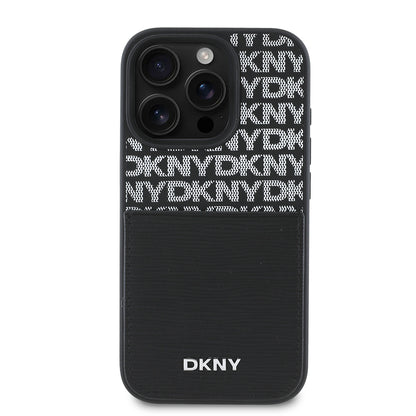 iPhone 16 Pro Kılıf DKNY Orjinal Lisanslı Kartlıklı 3D Yazılı Repeat Texture Pattern Kılıf