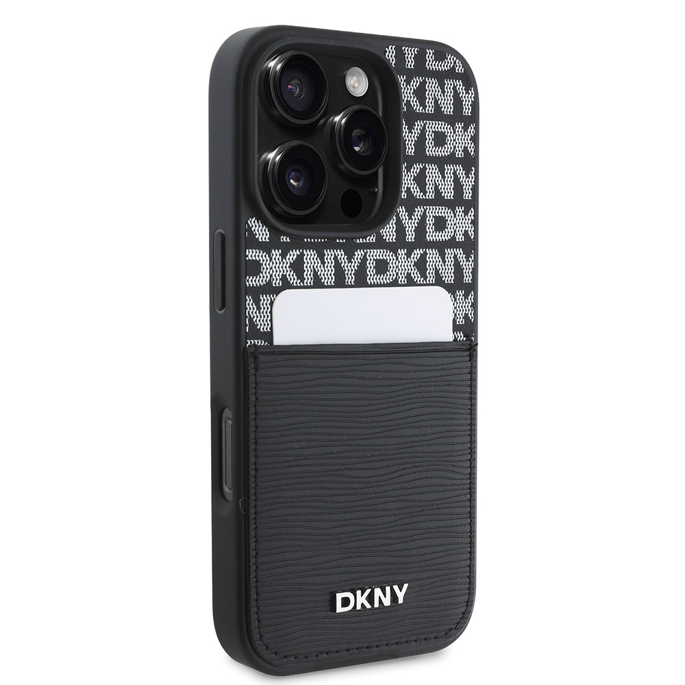 iPhone 16 Pro Kılıf DKNY Orjinal Lisanslı Kartlıklı 3D Yazılı Repeat Texture Pattern Kılıf