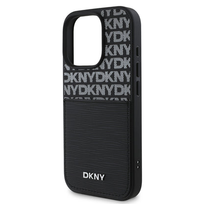 iPhone 16 Pro Kılıf DKNY Orjinal Lisanslı Kartlıklı 3D Yazılı Repeat Texture Pattern Kılıf