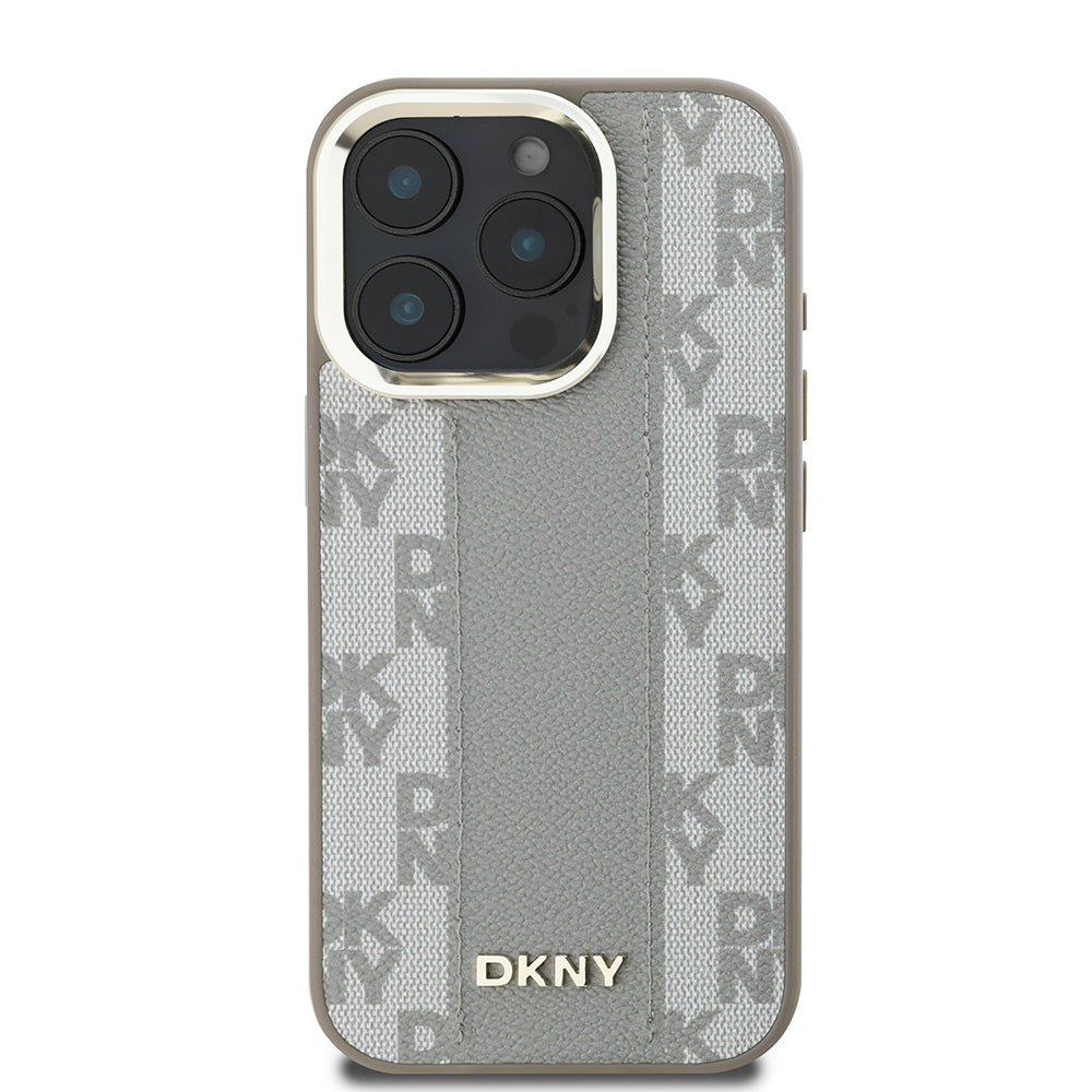Apple iPhone 16 Pro Kılıf DKNY Orjinal Lisanslı Magsafe Şarj Özellikli 3D Yazılı Checkered Pattern Kapak Siyah