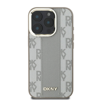 Apple iPhone 16 Pro Kılıf DKNY Orjinal Lisanslı Magsafe Şarj Özellikli 3D Yazılı Checkered Pattern Kapak Siyah