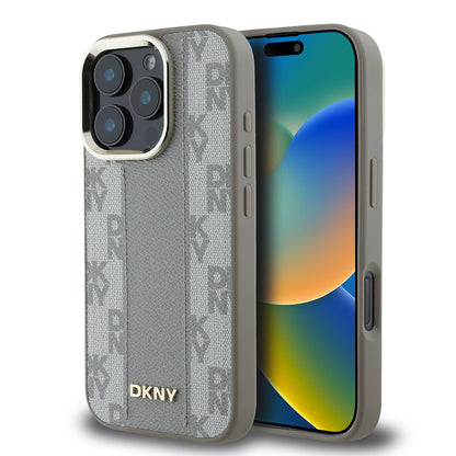 iPhone 16 Pro Kılıf DKNY Orjinal Lisanslı M-safe Şarj Özellikli 3D Yazılı Checkered Pattern Kılıf
