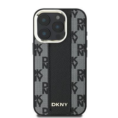 Apple iPhone 16 Pro Kılıf DKNY Orjinal Lisanslı Magsafe Şarj Özellikli 3D Yazılı Checkered Pattern Kapak Siyah