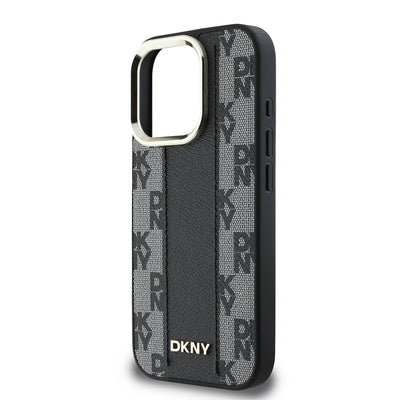 Apple iPhone 16 Pro Kılıf DKNY Orjinal Lisanslı Magsafe Şarj Özellikli 3D Yazılı Checkered Pattern Kapak Siyah