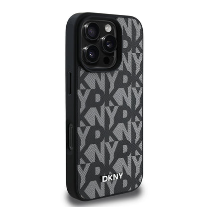 iPhone 16 Pro Kılıf DKNY Orjinal Lisanslı M-safe Şarj Özellikli 3D Yazılı Grid Pattern Kılıf