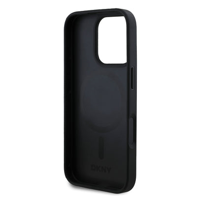 Apple iPhone 16 Pro Kılıf DKNY Orjinal Lisanslı M-safe Şarj Özellikli 3D Yazılı Grid Pattern Kapak Gri