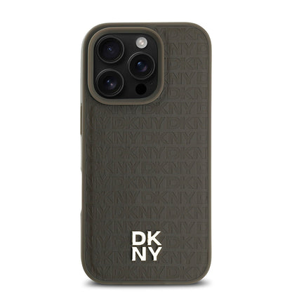 iPhone 16 Pro Kılıf DKNY Orjinal Lisanslı M-safe Şarj Özellikli 3D Yazılı Repeat Pattern Kılıf