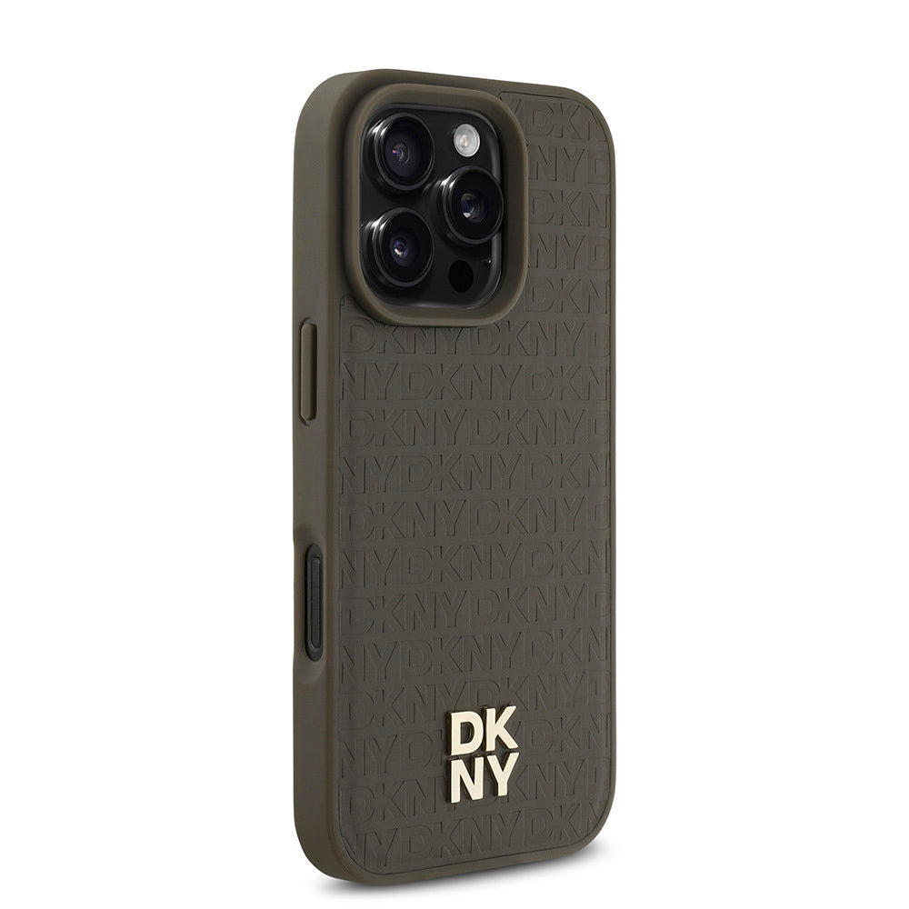 Apple iPhone 16 Pro Kılıf DKNY Orjinal Lisanslı Magsafe Şarj Özellikli 3D Yazılı Repeat Pattern Kapak Siyah