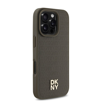 Apple iPhone 16 Pro Kılıf DKNY Orjinal Lisanslı Magsafe Şarj Özellikli 3D Yazılı Repeat Pattern Kapak Siyah