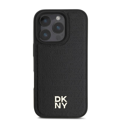 Apple iPhone 16 Pro Kılıf DKNY Orjinal Lisanslı Magsafe Şarj Özellikli 3D Yazılı Repeat Pattern Kapak Siyah
