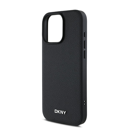 iPhone 16 Pro Kılıf DKNY Orjinal Lisanslı M-safe Şarj Özellikli Metal Logolu PU Deri Grained Kılıf