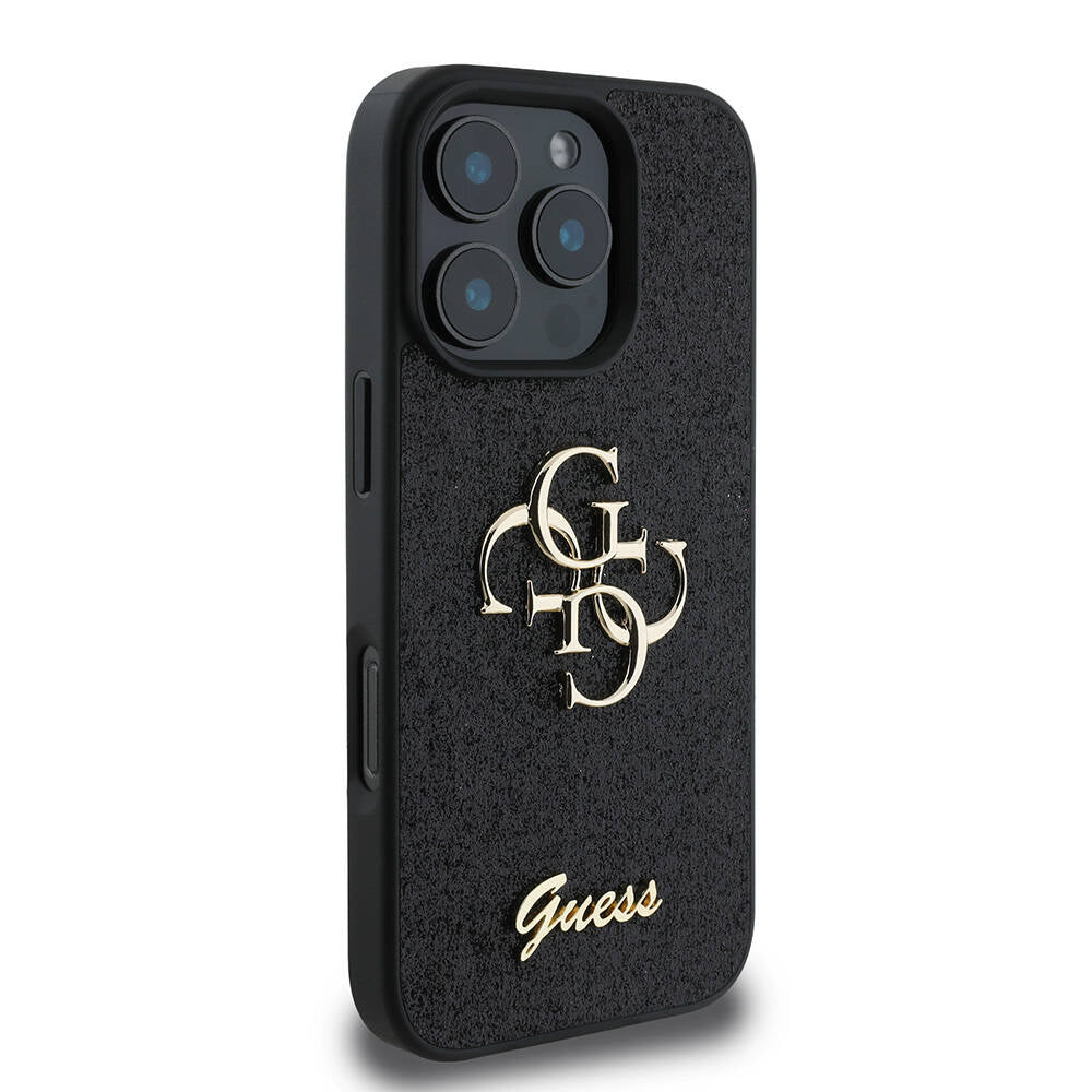 Apple iPhone 16 Pro Kılıf Guess Orjinal Lisanslı 4G Büyük Metal Logolu Glitter Kapak Gold