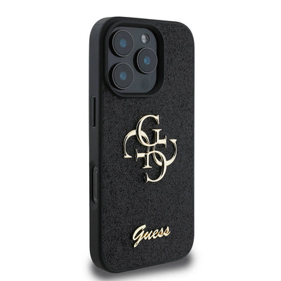 Apple iPhone 16 Pro Kılıf Guess Orjinal Lisanslı 4G Büyük Metal Logolu Glitter Kapak Gold