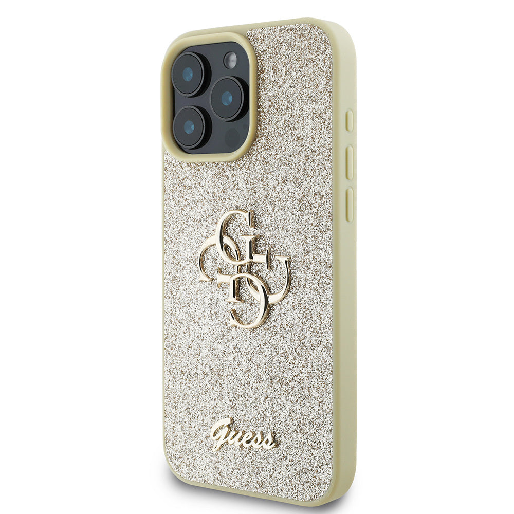 Apple iPhone 16 Pro Kılıf Guess Orjinal Lisanslı 4G Büyük Metal Logolu Glitter Kapak Siyah