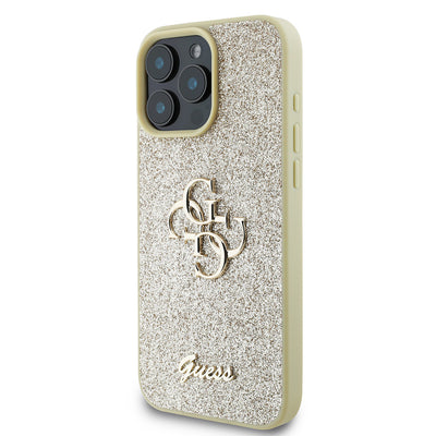 Apple iPhone 16 Pro Kılıf Guess Orjinal Lisanslı 4G Büyük Metal Logolu Glitter Kapak Siyah