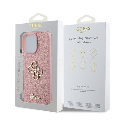 Apple iPhone 16 Pro Kılıf Guess Orjinal Lisanslı 4G Büyük Metal Logolu Glitter Kapak Siyah