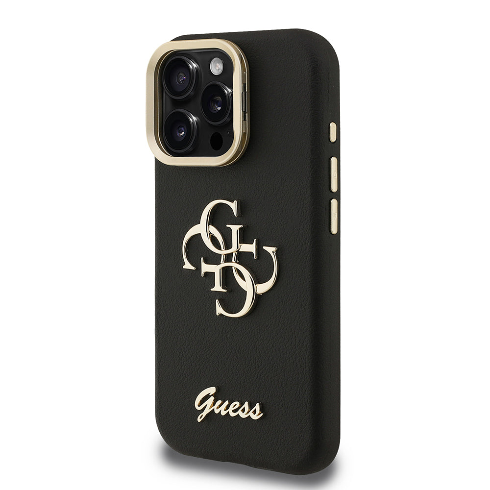 Apple iPhone 16 Pro Kılıf Guess Orjinal Lisanslı Grained Yazı Logolu Kamera Standlı Kapak Kahverengi