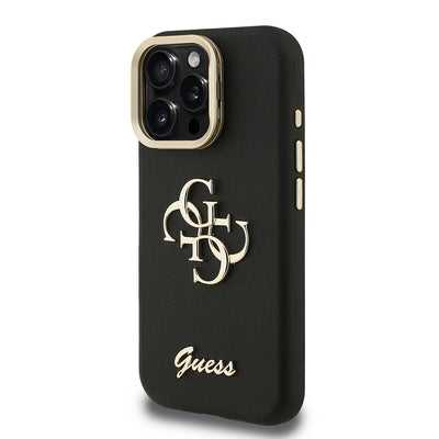Apple iPhone 16 Pro Kılıf Guess Orjinal Lisanslı Grained Yazı Logolu Kamera Standlı Kapak Kahverengi