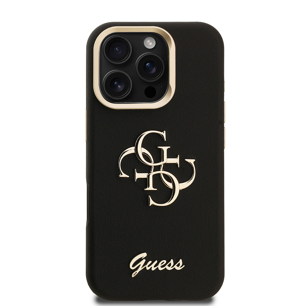 Apple iPhone 16 Pro Kılıf Guess Orjinal Lisanslı Grained Yazı Logolu Kamera Standlı Kapak Kahverengi