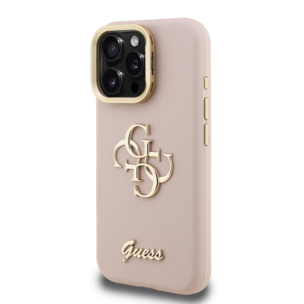 Apple iPhone 16 Pro Kılıf Guess Orjinal Lisanslı Grained Yazı Logolu Kamera Standlı Kapak Kahverengi