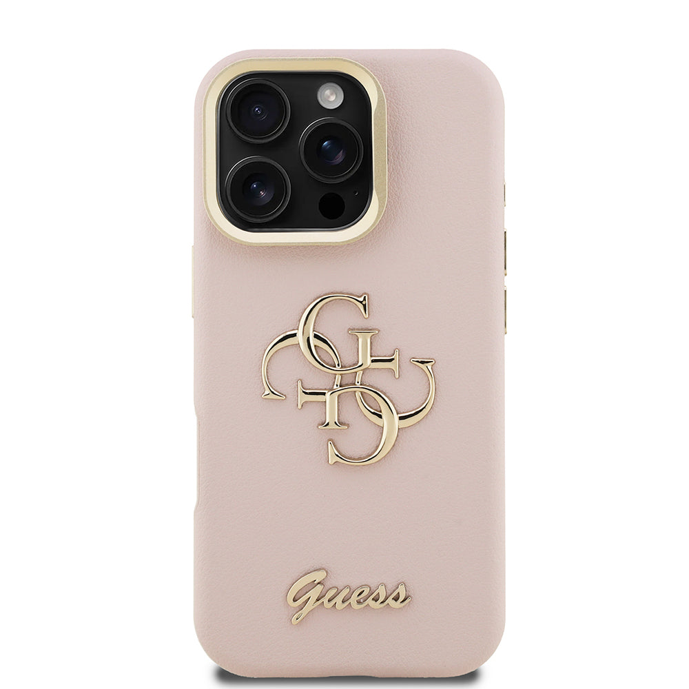 Apple iPhone 16 Pro Kılıf Guess Orjinal Lisanslı Grained Yazı Logolu Kamera Standlı Kapak Kahverengi