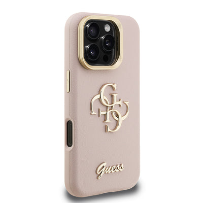 Apple iPhone 16 Pro Kılıf Guess Orjinal Lisanslı Grained Yazı Logolu Kamera Standlı Kapak Kahverengi