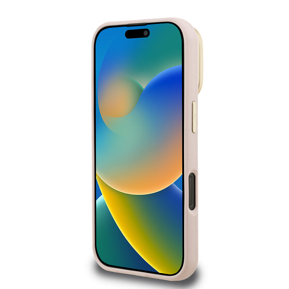 iPhone 16 Pro Kılıf Guess Orjinal Lisanslı Grained Yazı Logolu Kamera Standlı Kılıf