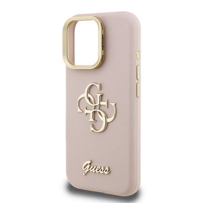 Apple iPhone 16 Pro Kılıf Guess Orjinal Lisanslı Grained Yazı Logolu Kamera Standlı Kapak Pembe