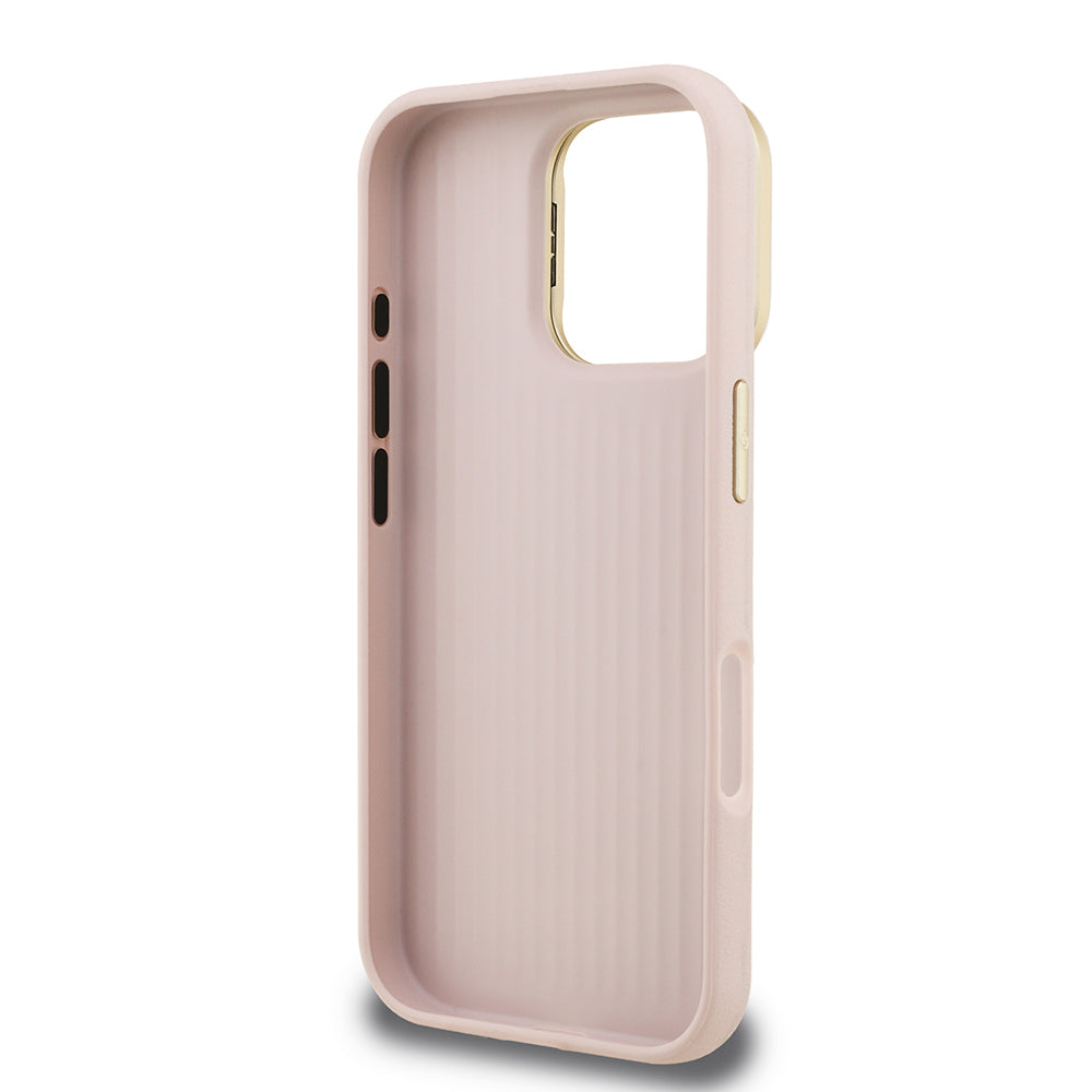 Apple iPhone 16 Pro Kılıf Guess Orjinal Lisanslı Grained Yazı Logolu Kamera Standlı Kapak Kahverengi