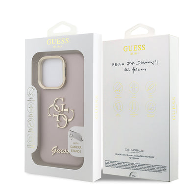 Apple iPhone 16 Pro Kılıf Guess Orjinal Lisanslı Grained Yazı Logolu Kamera Standlı Kapak Siyah