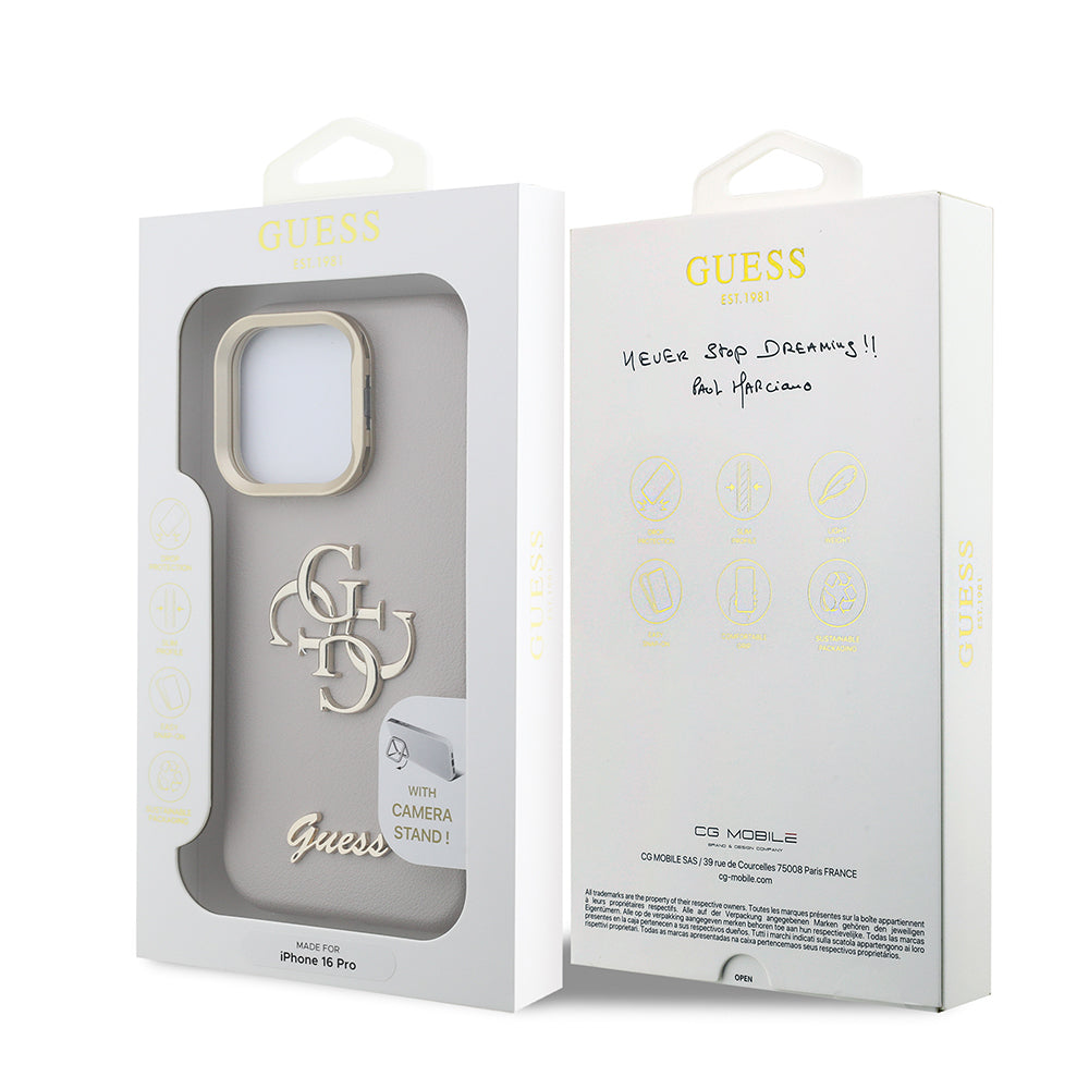 iPhone 16 Pro Kılıf Guess Orjinal Lisanslı Grained Yazı Logolu Kamera Standlı Kılıf