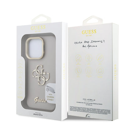 iPhone 16 Pro Kılıf Guess Orjinal Lisanslı Grained Yazı Logolu Kamera Standlı Kılıf