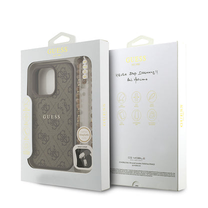 iPhone 16 Pro Kılıf Guess Orjinal Lisanslı M-safe Şarj Özellikli PU Deri Bilek Askı İpli Yazı Logolu Kılıf