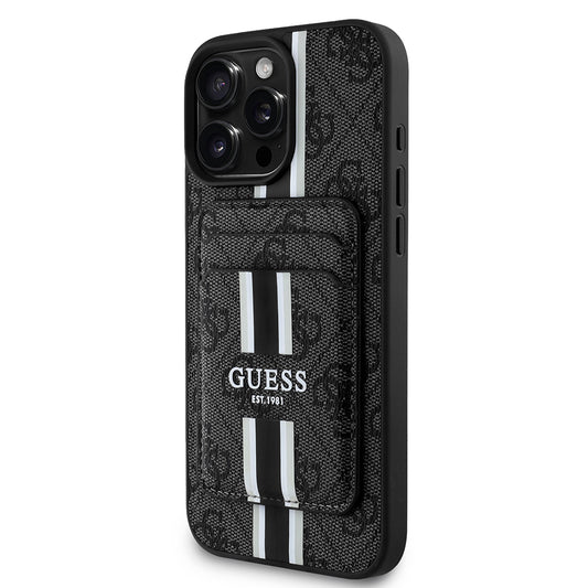 iPhone 16 Pro Kılıf Guess Orjinal Lisanslı M-safe Şarj Özellikli 4G Desenli Çizgili Kartlıklı Kılıf