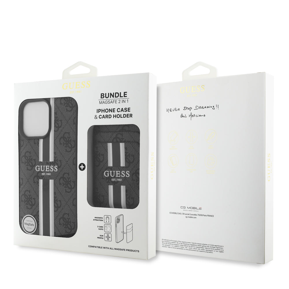 iPhone 16 Pro Kılıf Guess Orjinal Lisanslı M-safe Şarj Özellikli 4G Desenli Çizgili Kartlıklı Kılıf